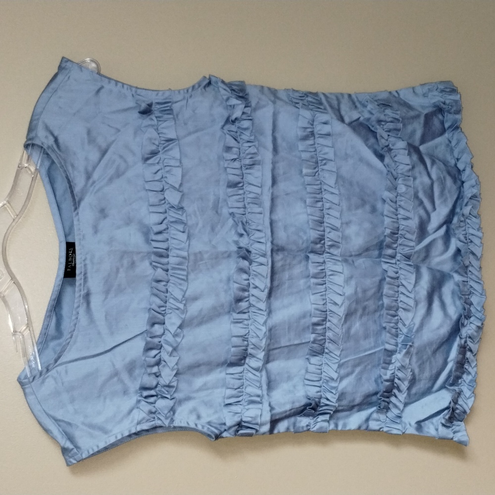 Talbots Ruffle Cotton Top Blue Sleeveless 2 Petite S2011 NWT